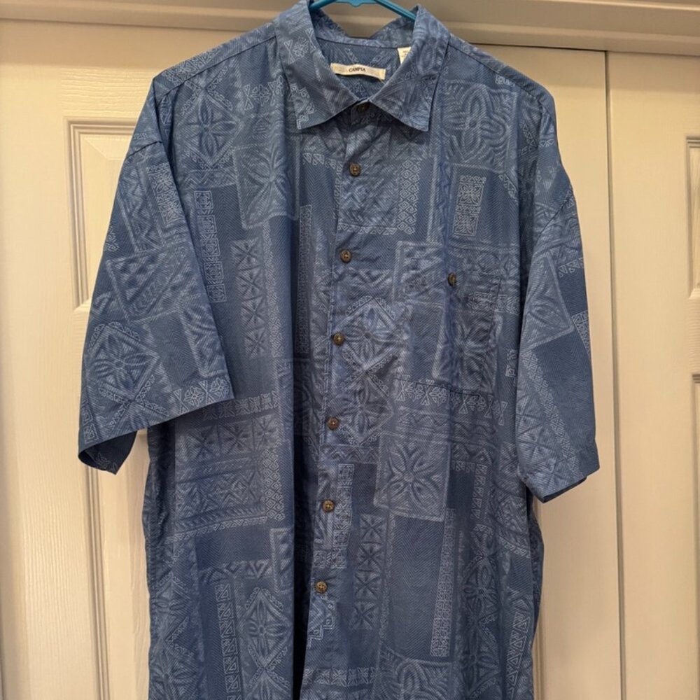 Moda Campia Men's Hawaiian Island Shirt Blue Size XL 100% Cotton